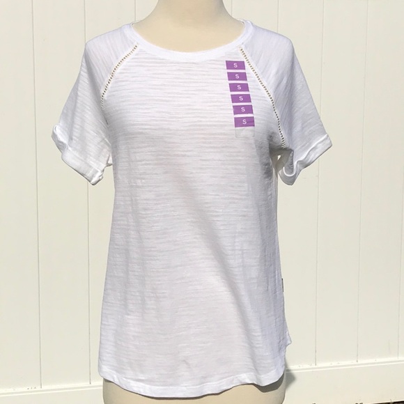 NWT Eddie Bauer White Baseball Style Ladder Trim T Shirt Size Small - Picture 2 of 16